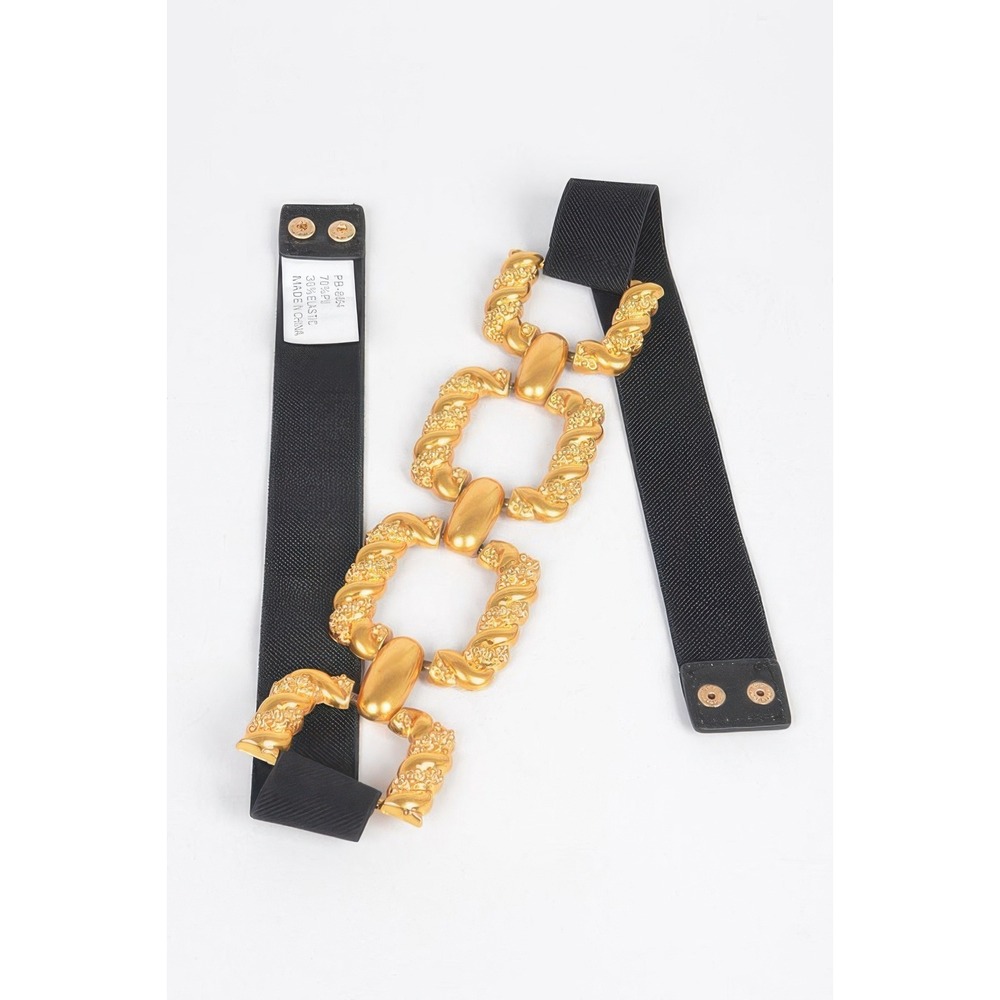 Chain Link Belt Womens OS Black Gold Chunky Stretch Vintage